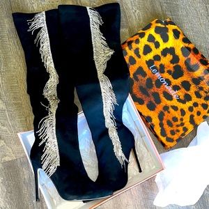 ❤️‍🔥NIB rhinestone fringe over the knee boots❤️‍🔥